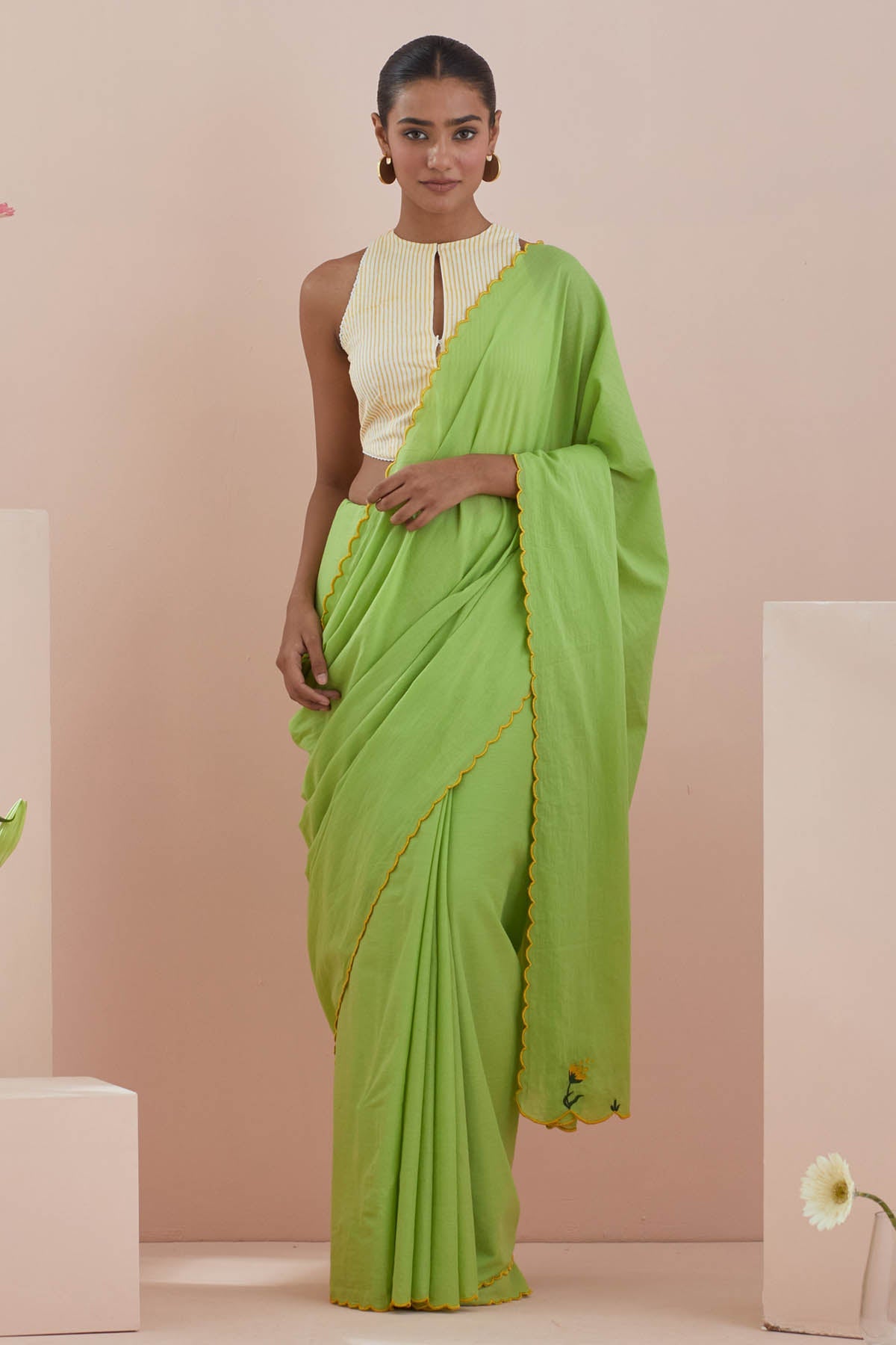 Vinusto Green Embroidered Saree & Blouse for women online at ScrollnShops